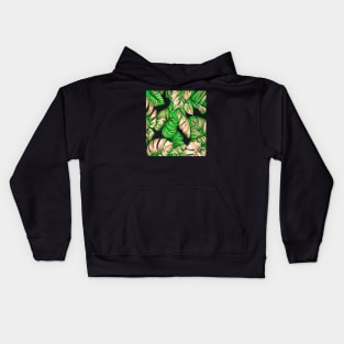 Tropical Leaves Of Banana and Monstera Beige Green Cut Out Kids Hoodie